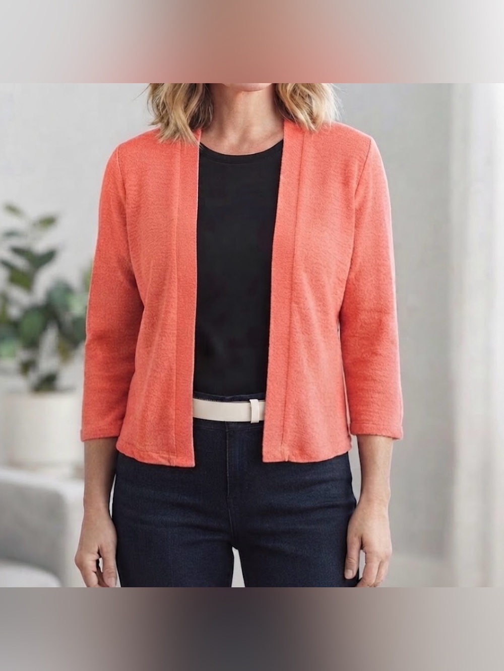 croft & barrow Coral Open-Front Knit Cardigan